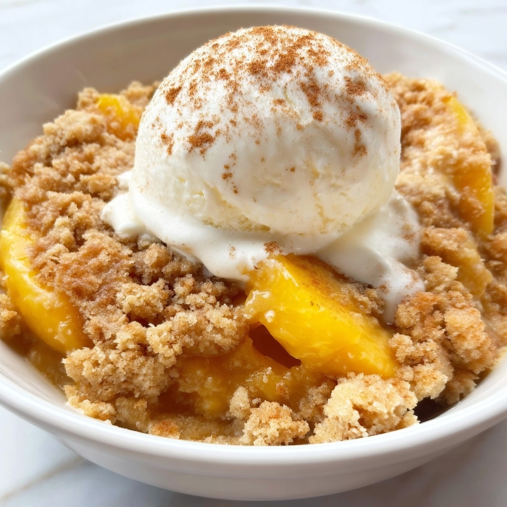 Peach Dump Cake with Vanilla Ice Cream Recipe - Recipe Image