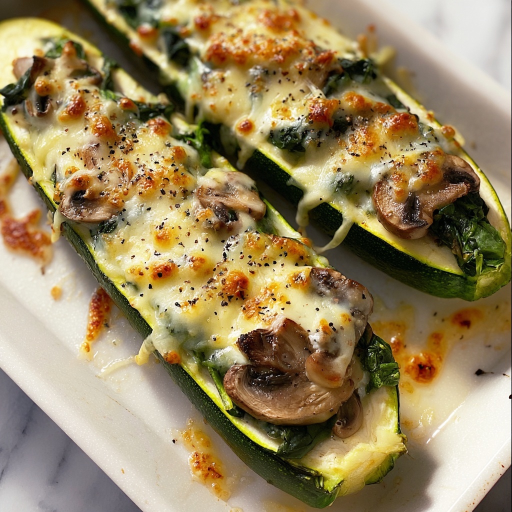 Spinach, Mushroom, and Ricotta Stuffed Zucchini Recipe - Recipe Image