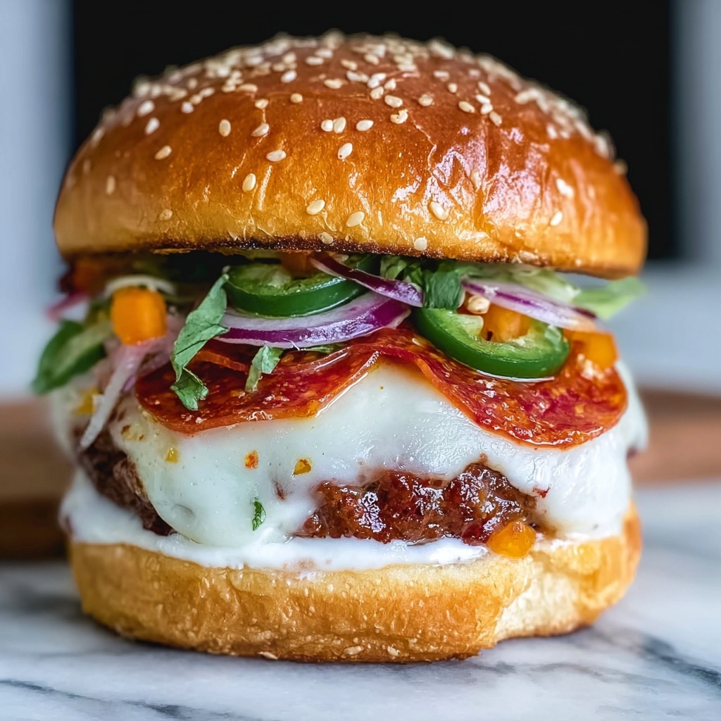 Pepperoni Burger with Provolone and Brioche Recipe - Recipe Image