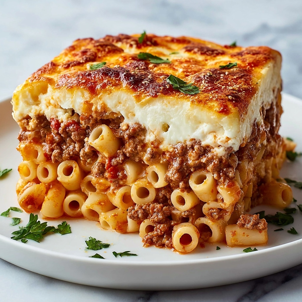 Pastitsio: Greek Baked Pasta with Savory Meat Sauce and Rich Béchamel Recipe - Recipe Image