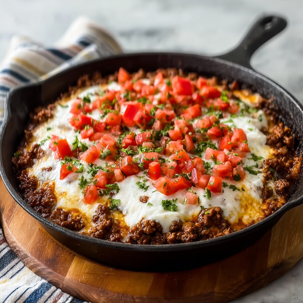 Cheesy Provolone Beef Skillet Recipe - Recipe Image