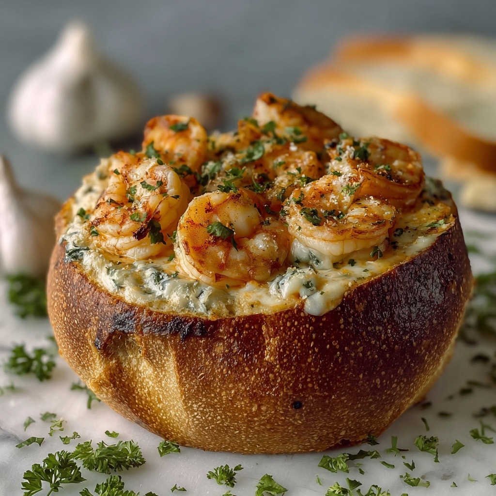 Garlic Shrimp and Cheese Bread Bowl Recipe - Recipe Image