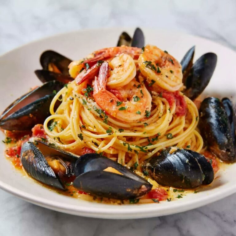 Seafood Pasta with Shrimp, Mussels, and Cherry Tomatoes Recipe