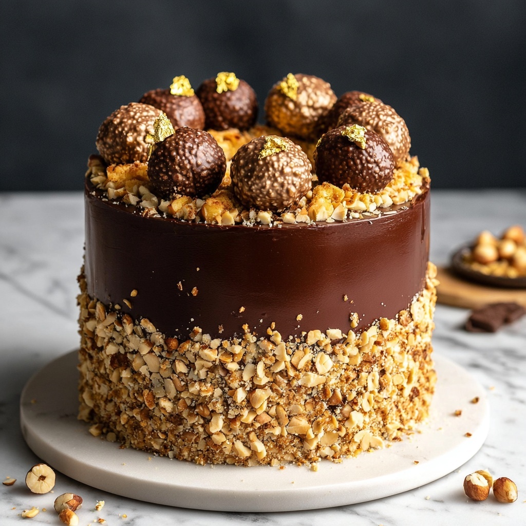 Vegan Ferrero Rocher Cake with Hazelnut and Chocolate Ganache Recipe - Recipe Image