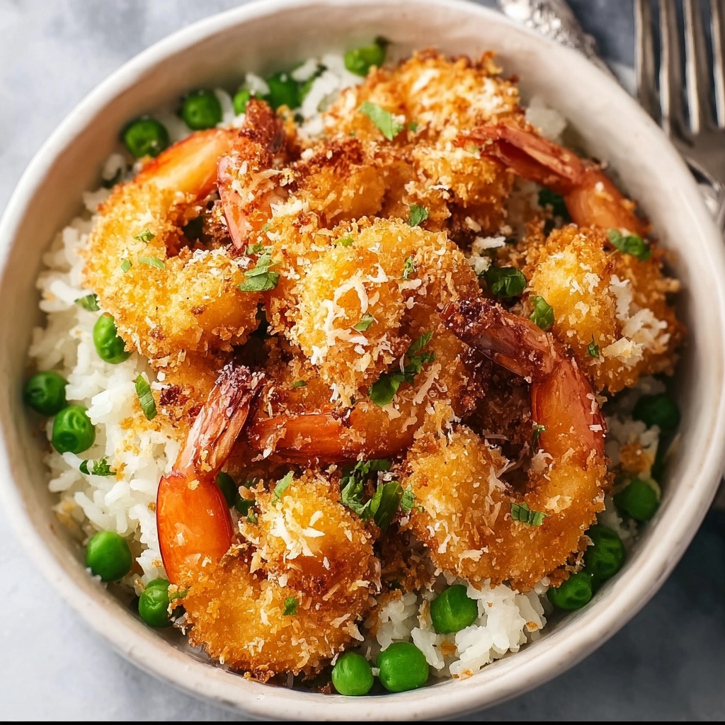 Baked Coconut Shrimp with Springy Lemon-Pea Rice and Honey Butter Sauce Recipe - Recipe Image