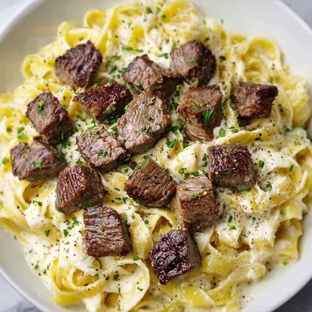 Garlic Butter Steak Bites with Creamy Parmesan Pasta Recipe - Recipe Image