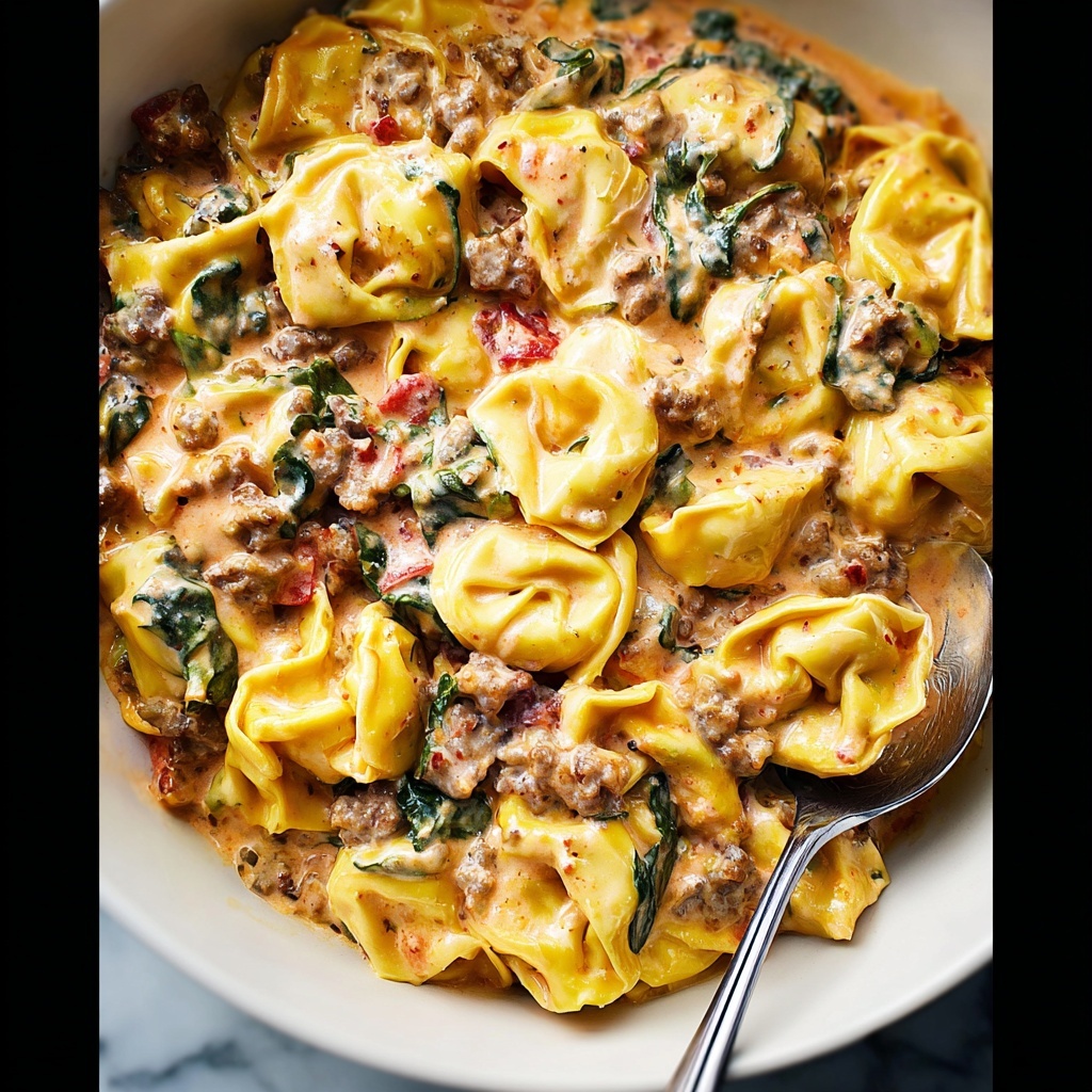 Slow Cooker Sausage and Cheese Tortellini with Spinach and Tomatoes Recipe - Recipe Image