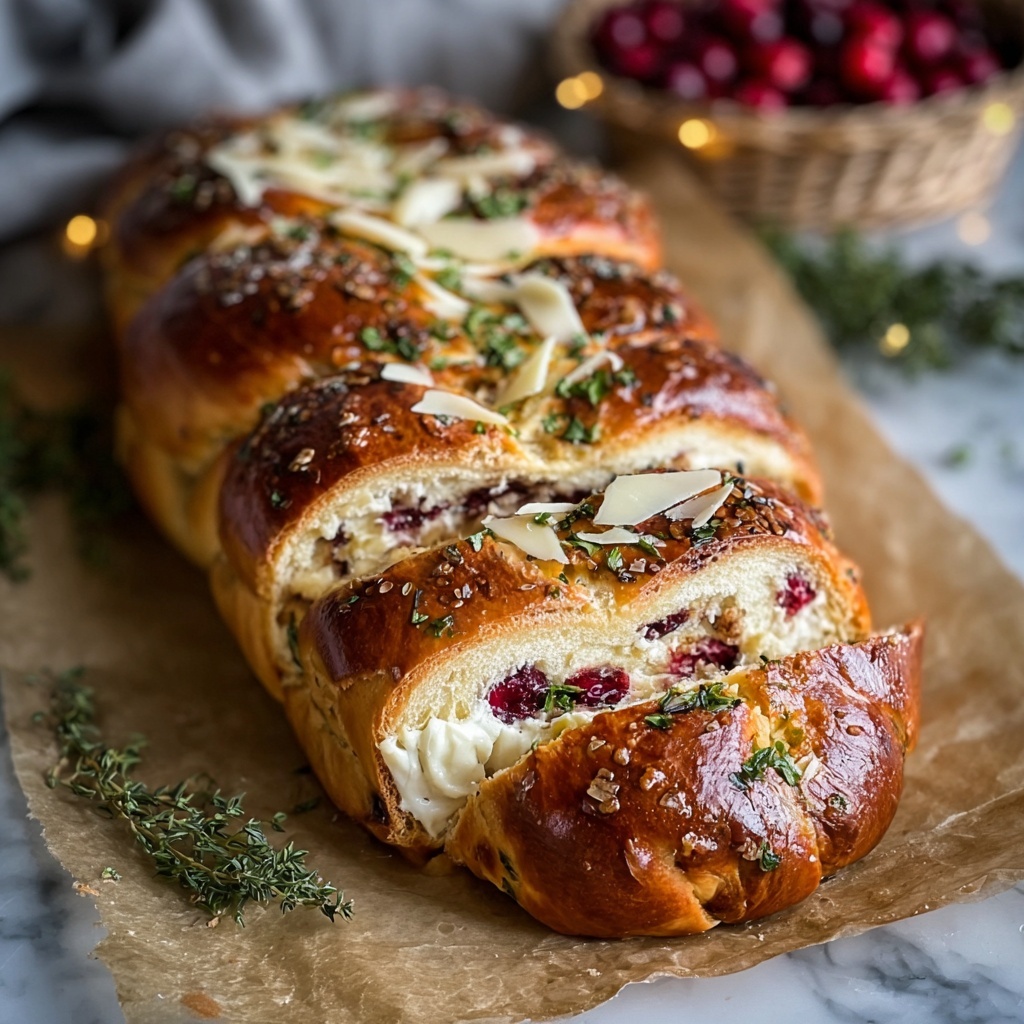 Garlic Herb Sourdough Bread Stuffed with Brie & Cranberry Recipe - Recipe Image