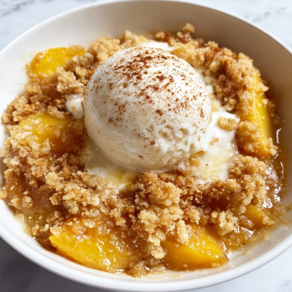 Peach Dump Cake with Vanilla Ice Cream Recipe - Recipe Image