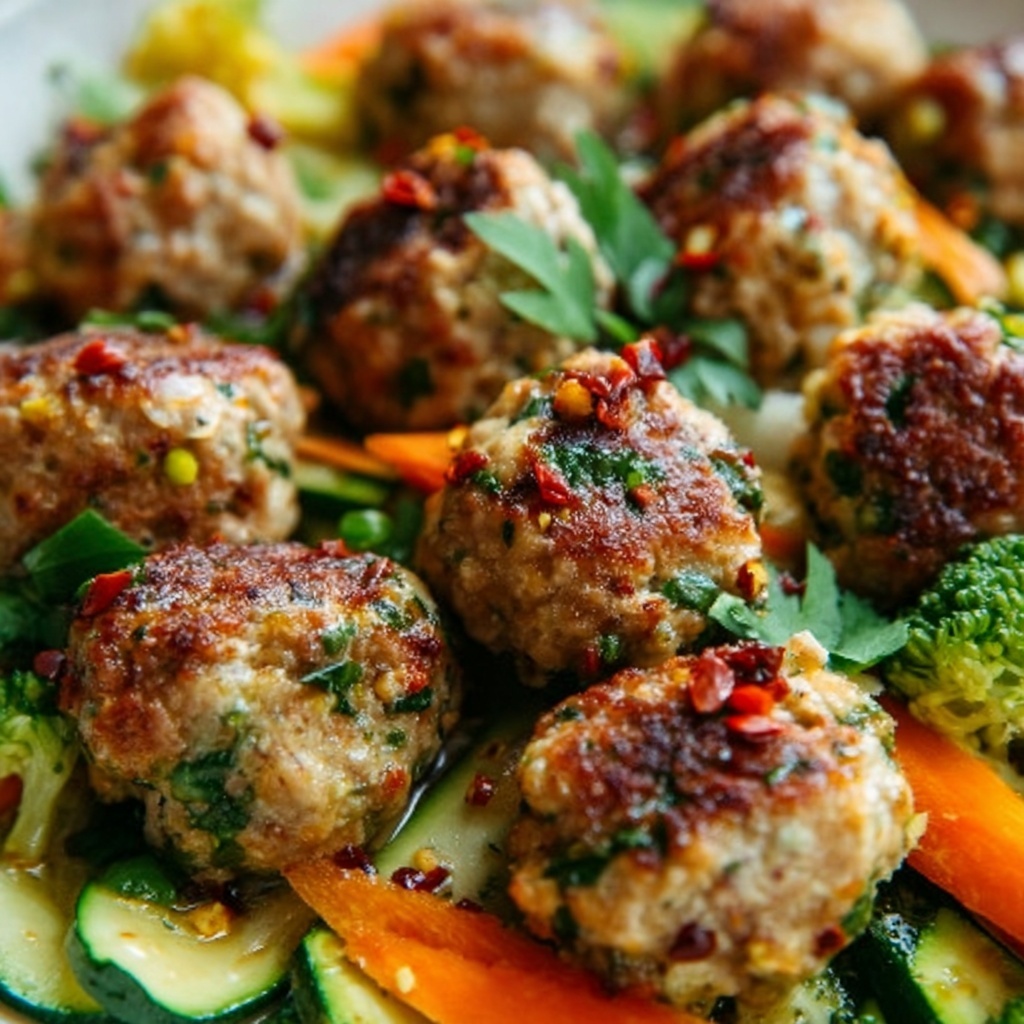 Herb Lemon Turkey Meatballs with Veggies Recipe - Recipe Image