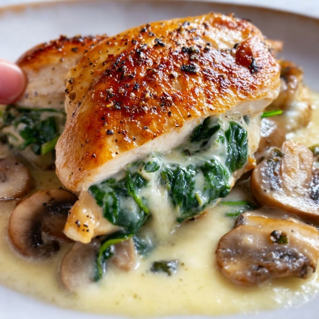 Creamy Spinach & Mushroom Chicken (Lightened) Recipe - Recipe Image