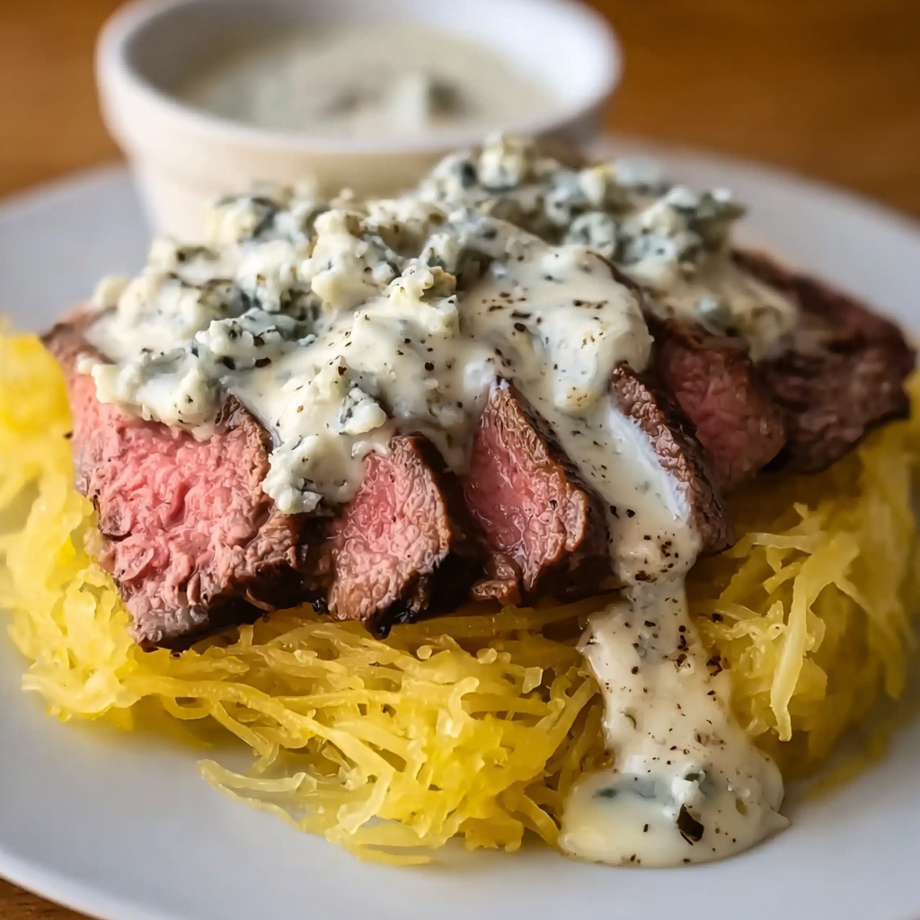 Steak Gorgonzola Alfredo Spaghetti Squash Recipe - Recipe Image