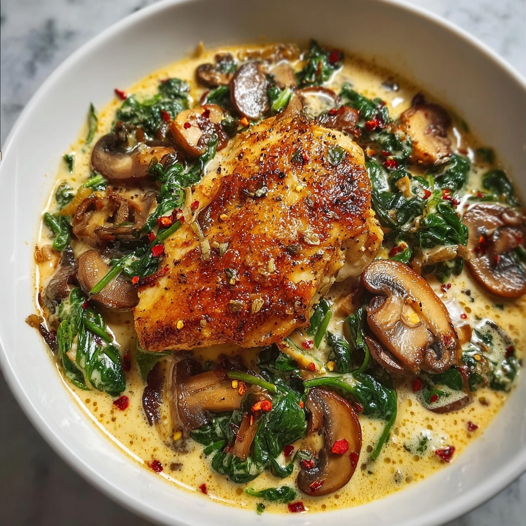 Smothered Chicken with Creamed Spinach Recipe - Recipe Image
