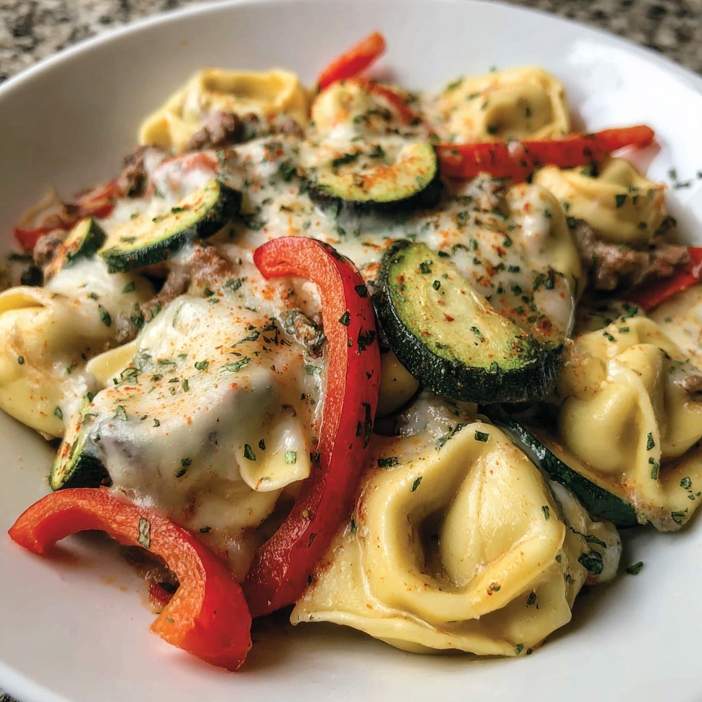 Cheesesteak Tortellini in Rich Provolone Sauce Recipe - Recipe Image