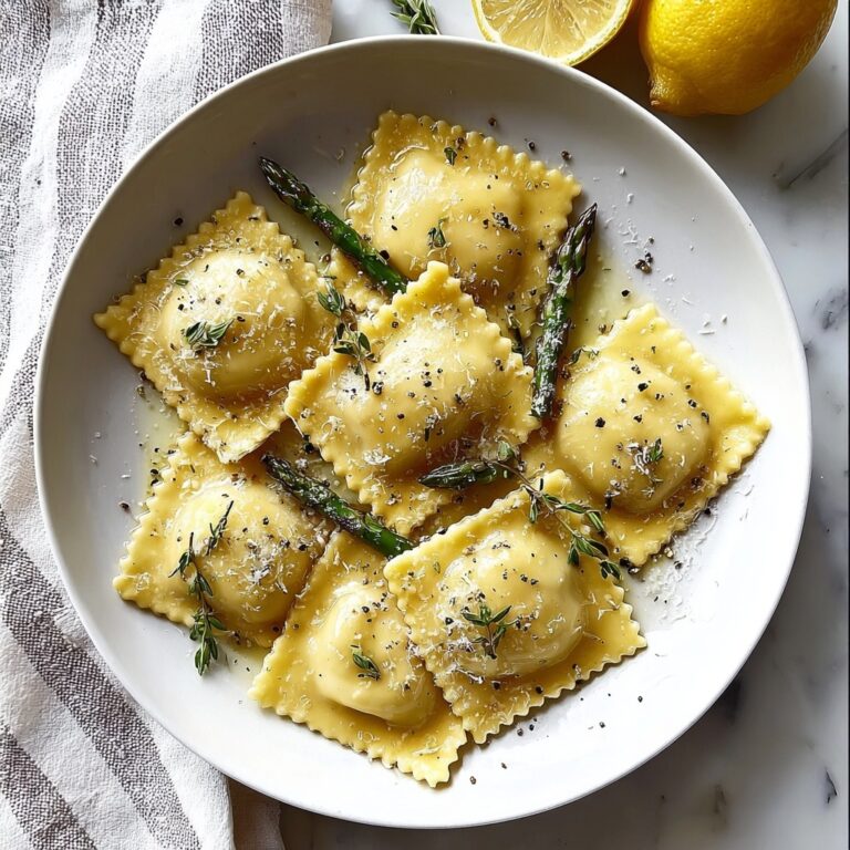 Lemon Parmesan Butter Ravioli with Asparagus and Garlic Recipe