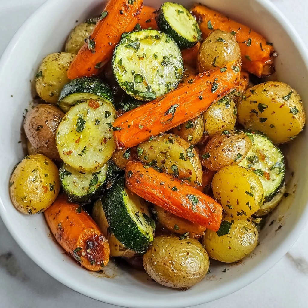 Garlic Herb Roasted Potatoes, Carrots, and Zucchini Recipe - Recipe Image