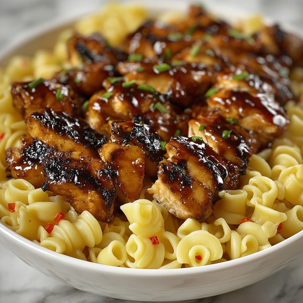 Sweet and Spicy Honey Pepper Chicken with Creamy Macaroni and Cheese Recipe - Recipe Image
