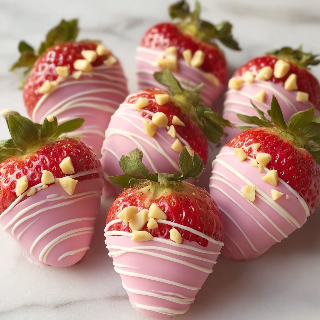 Pink Chocolate Strawberries with White Chocolate Drizzle Recipe - Recipe Image