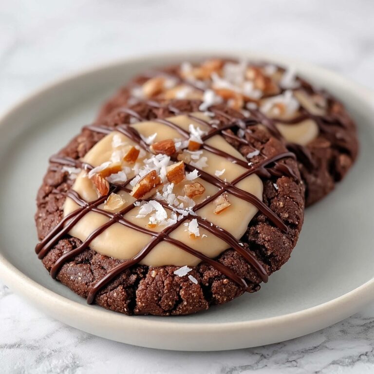 German Chocolate Cookies with Coconut Pecan Frosting and Chocolate Drizzle Recipe