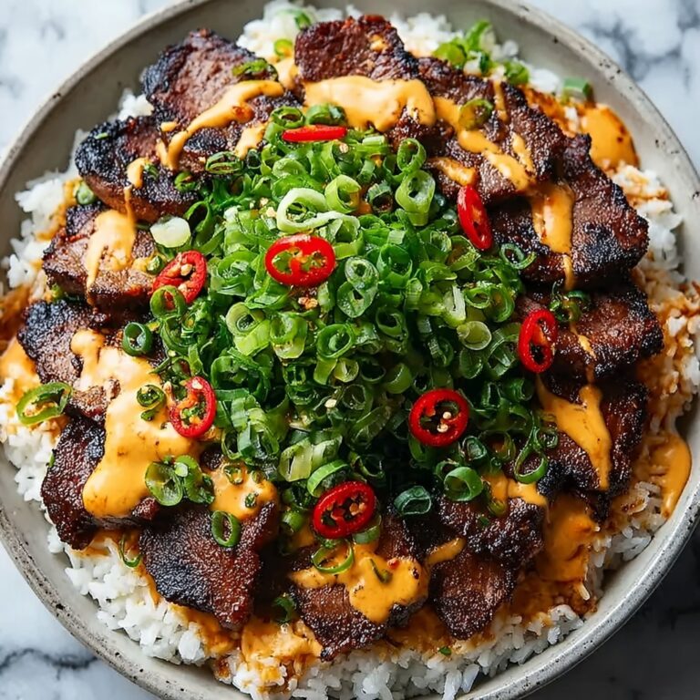 Korean BBQ Steak Rice Bowls with Spicy Cream Sauce Recipe