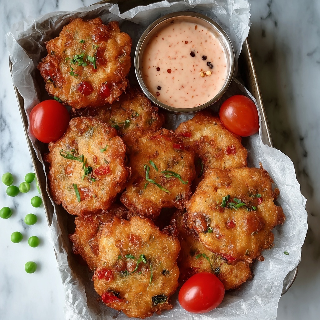 Tomato Fritters with Spicy Cheddar Dipping Sauce Recipe - Recipe Image