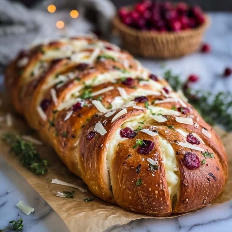 Garlic Herb Sourdough Bread Stuffed with Brie & Cranberry Recipe