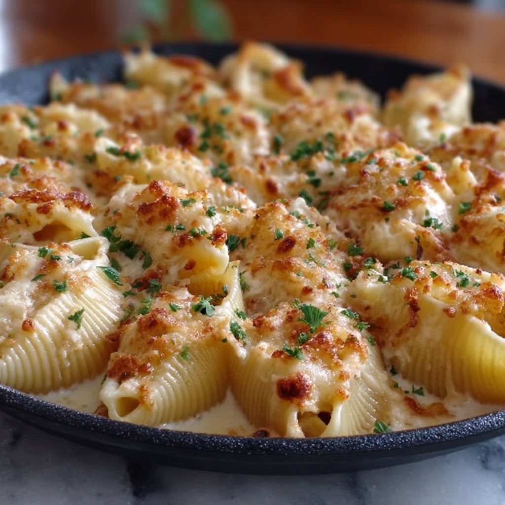 Garlic Butter Chicken Alfredo Stuffed Shells Recipe - Recipe Image