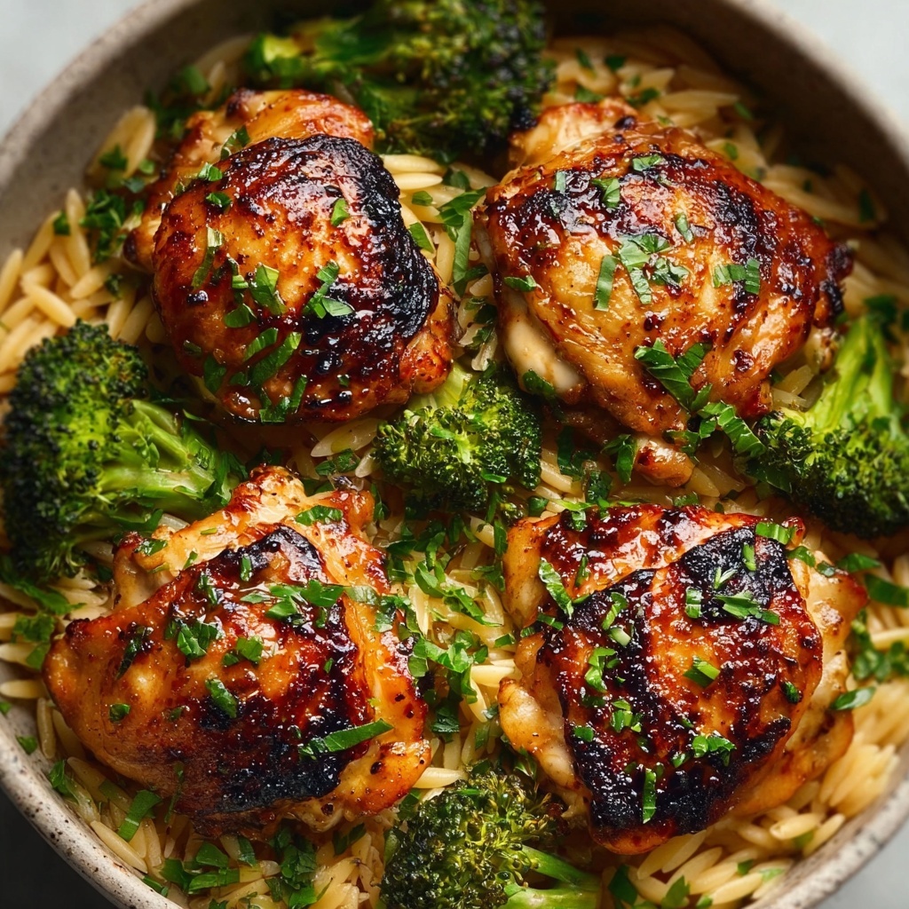 Skillet Chicken Thighs with Broccoli and Orzo Recipe - Recipe Image