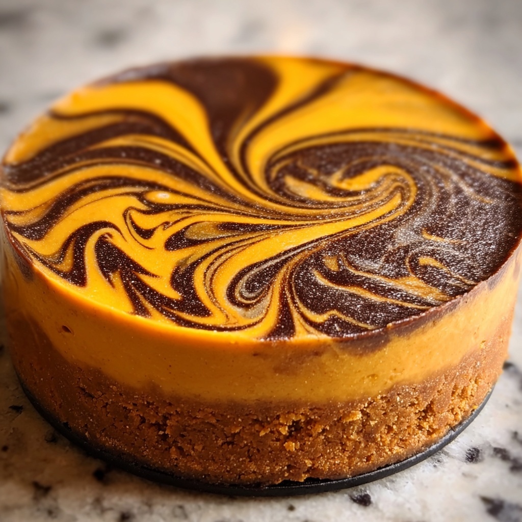Pumpkin Chocolate Swirl Cheesecake Recipe - Recipe Image