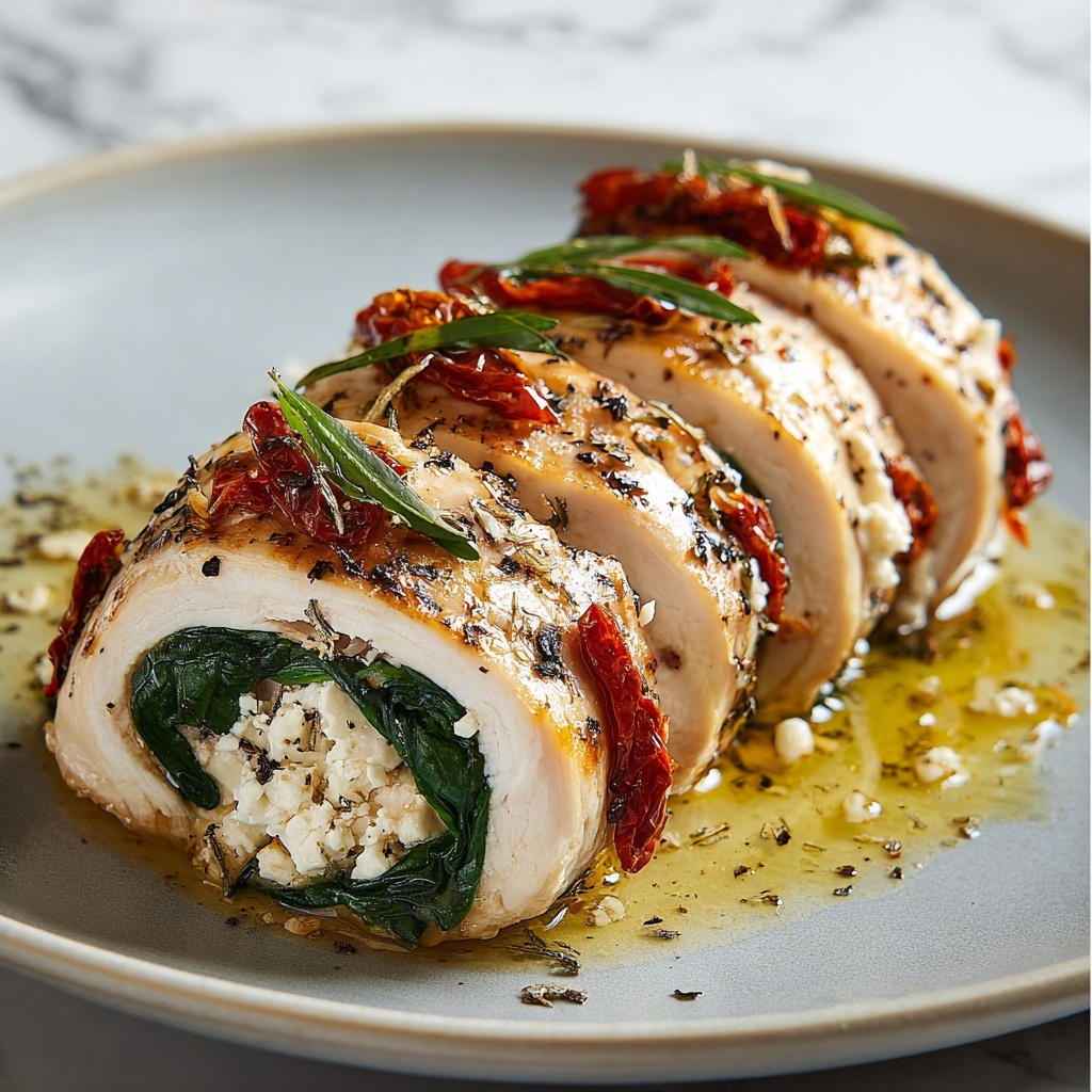 Rolled Chicken with Feta, Spinach, and Sun-Dried Tomatoes Recipe - Recipe Image