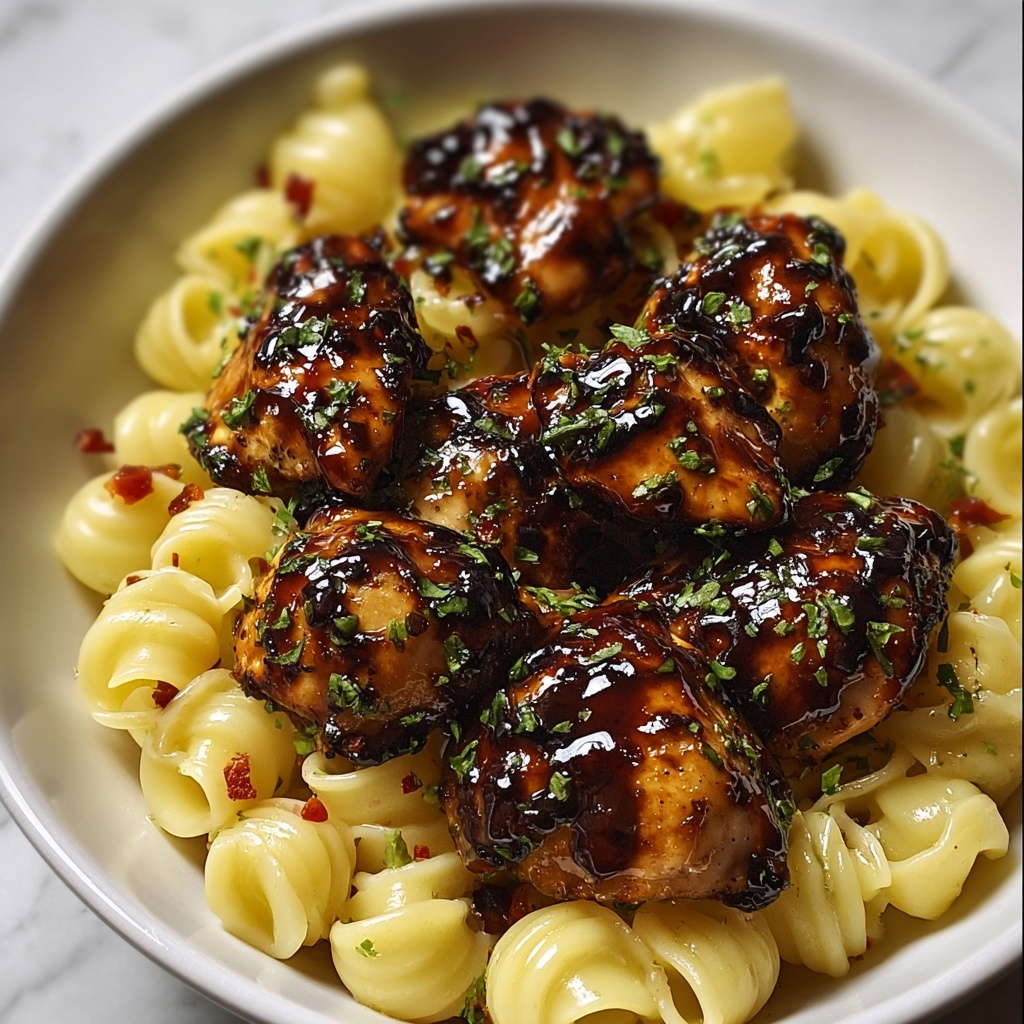 Sweet and Spicy Honey Pepper Chicken with Creamy Macaroni and Cheese Recipe - Recipe Image