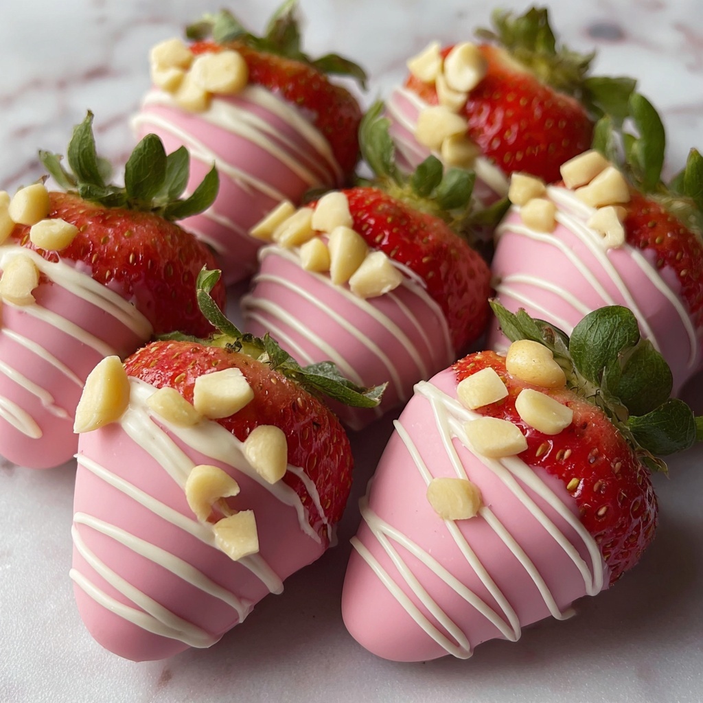 Pink Chocolate Strawberries with White Chocolate Drizzle Recipe - Recipe Image