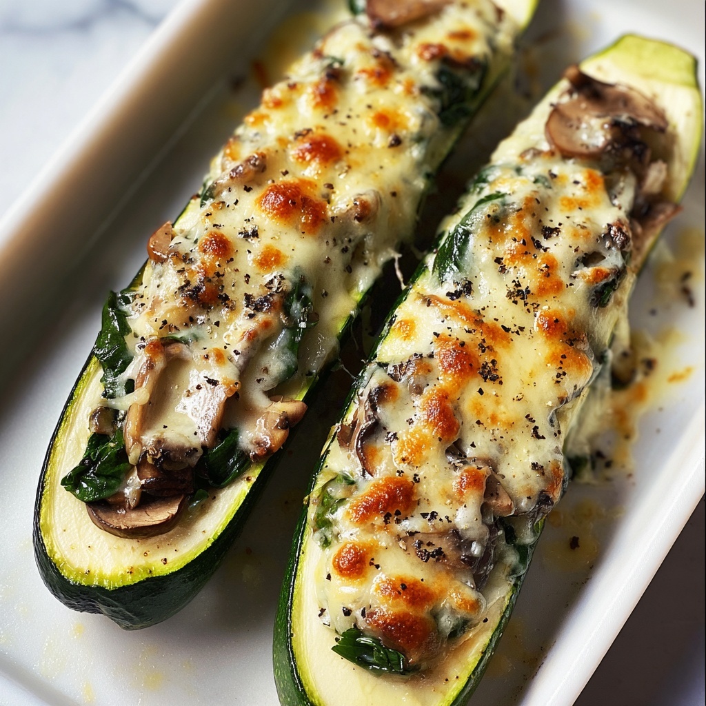 Spinach, Mushroom, and Ricotta Stuffed Zucchini Recipe - Recipe Image