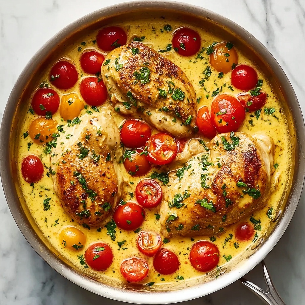 Creamy Pesto Chicken with Roasted Tomatoes Recipe - Recipe Image