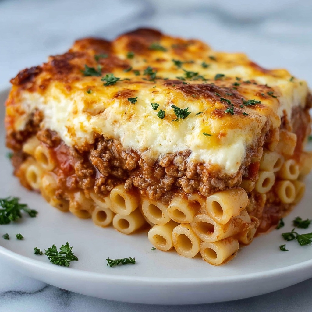 Pastitsio: Greek Baked Pasta with Savory Meat Sauce and Rich Béchamel Recipe - Recipe Image