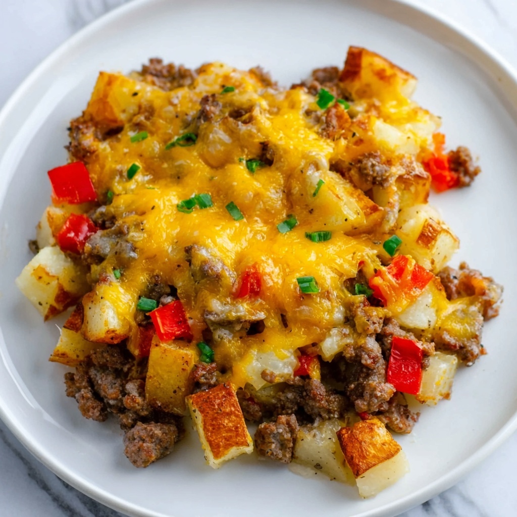 Loaded Breakfast Hash with Sausage, Ham, Vegetables, and Cheddar Recipe - Recipe Image