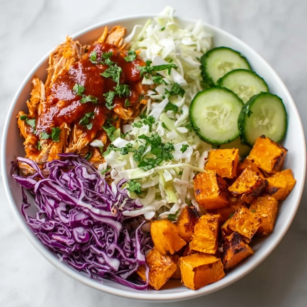 BBQ Chicken Bowls with Sweet Potatoes, Coleslaw, and Pickles Recipe - Recipe Image