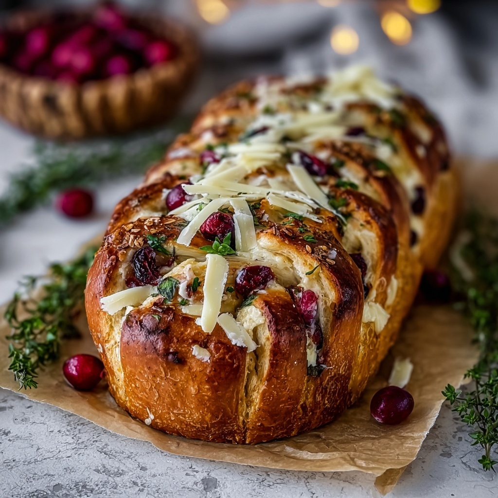 Garlic Herb Sourdough Bread Stuffed with Brie & Cranberry Recipe - Recipe Image