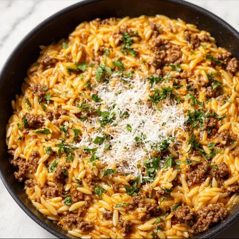 Cheesy Ground Beef Orzo Skillet Recipe