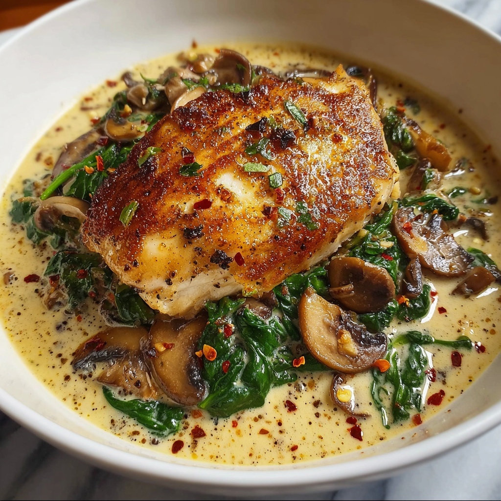 Smothered Chicken with Creamed Spinach Recipe - Recipe Image