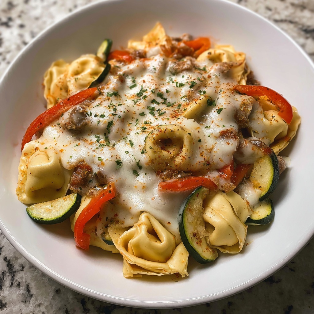 Cheesesteak Tortellini in Rich Provolone Sauce Recipe - Recipe Image