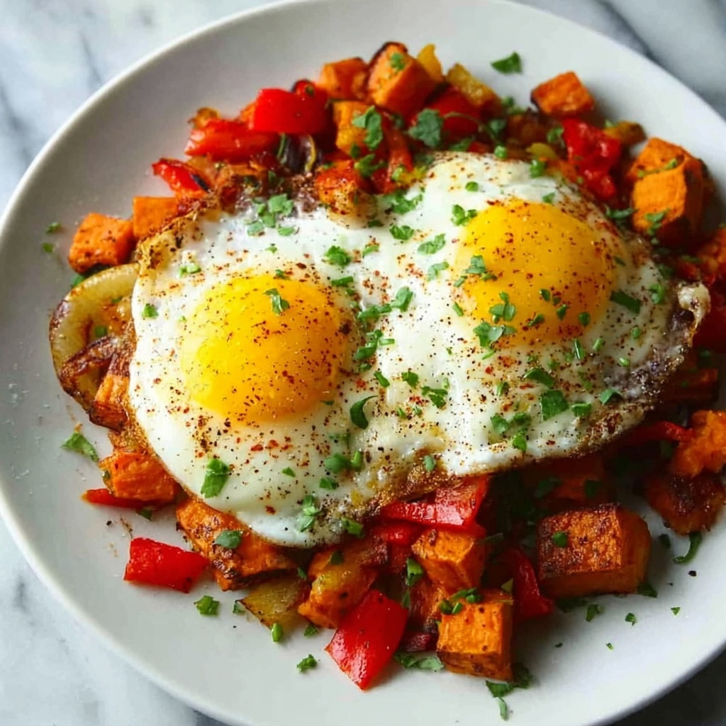 Sweet Potato Hash with Eggs and Bell Peppers Recipe - Recipe Image