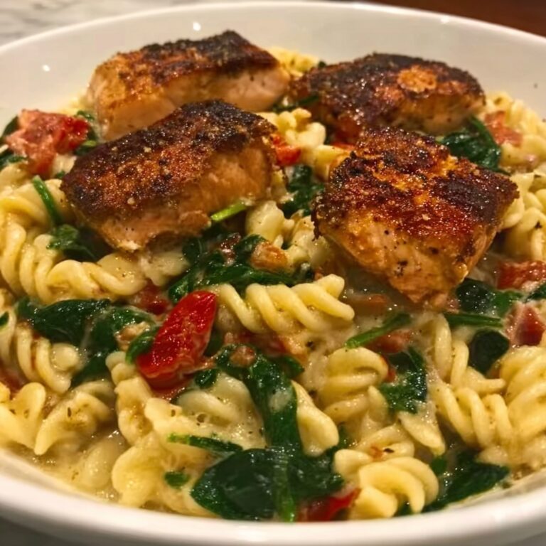 Healthy Creamy Tuscan Salmon Pasta Recipe