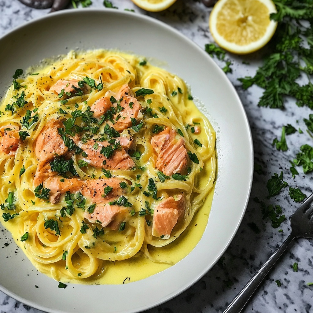 Zesty Lemon Butter Salmon Pasta Recipe - Recipe Image