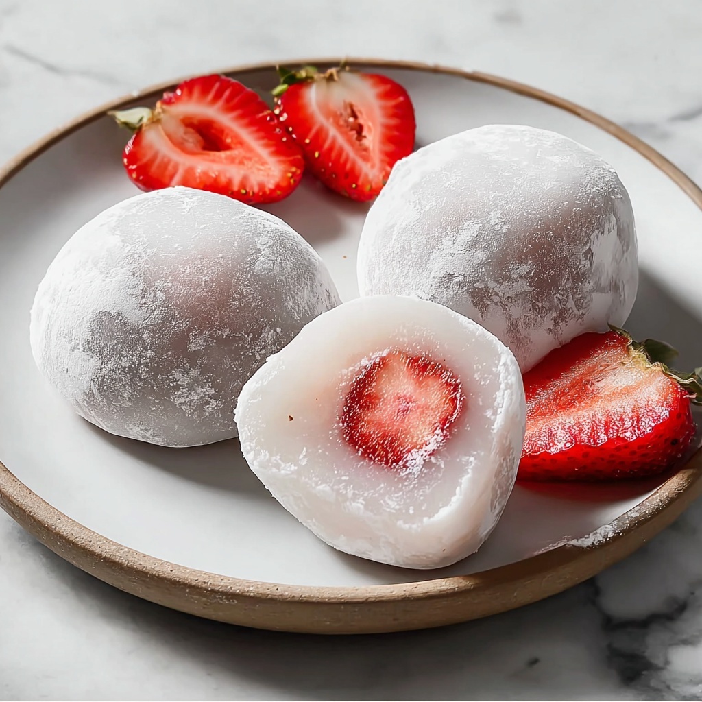 Strawberry Mochi: Gluten-Free Sweet Rice Treats with Red Bean Paste and Whipped Oat Cream Recipe - Recipe Image
