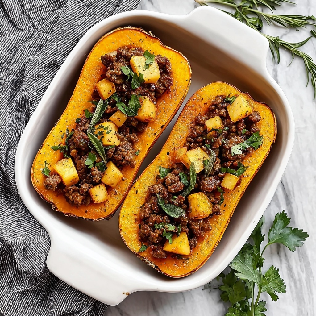 Apple Sausage Stuffed Butternut Squash Recipe - Recipe Image