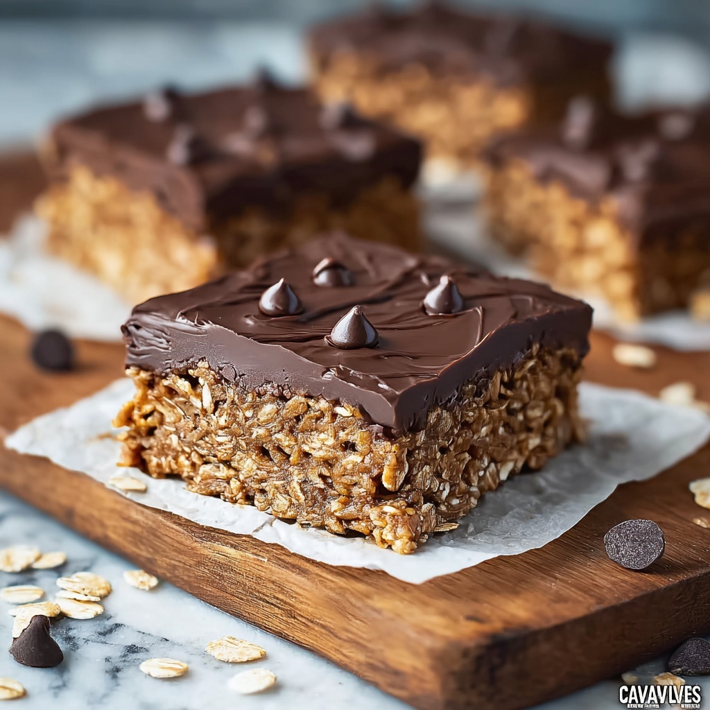 No-Bake Chocolate Oatmeal Cookie Bars Recipe - Recipe Image
