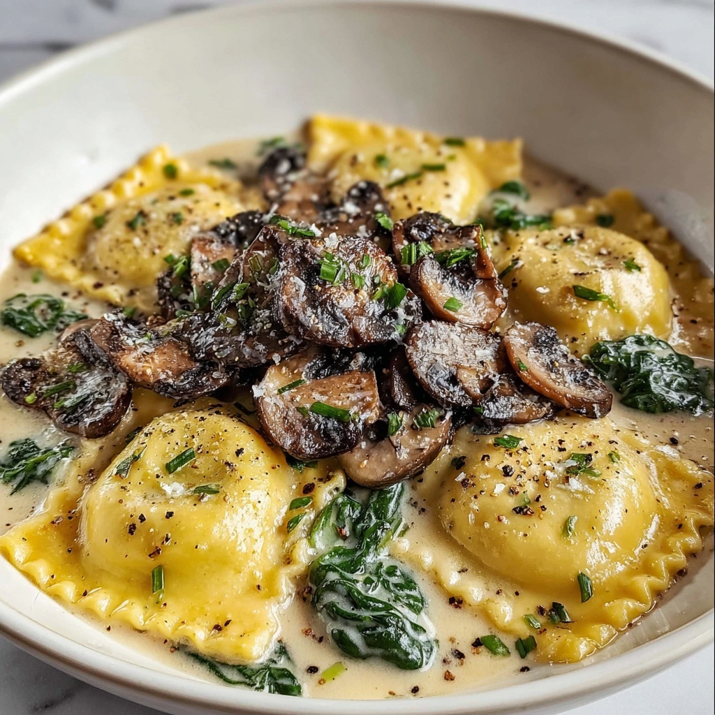 Spinach Mushroom Alfredo Ravioli Recipe - Recipe Image