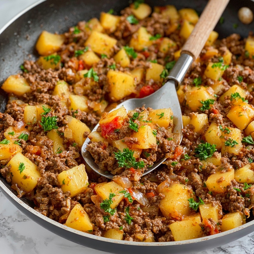 Ground Beef and Potato Skillet with Cheddar and Green Onions Recipe - Recipe Image