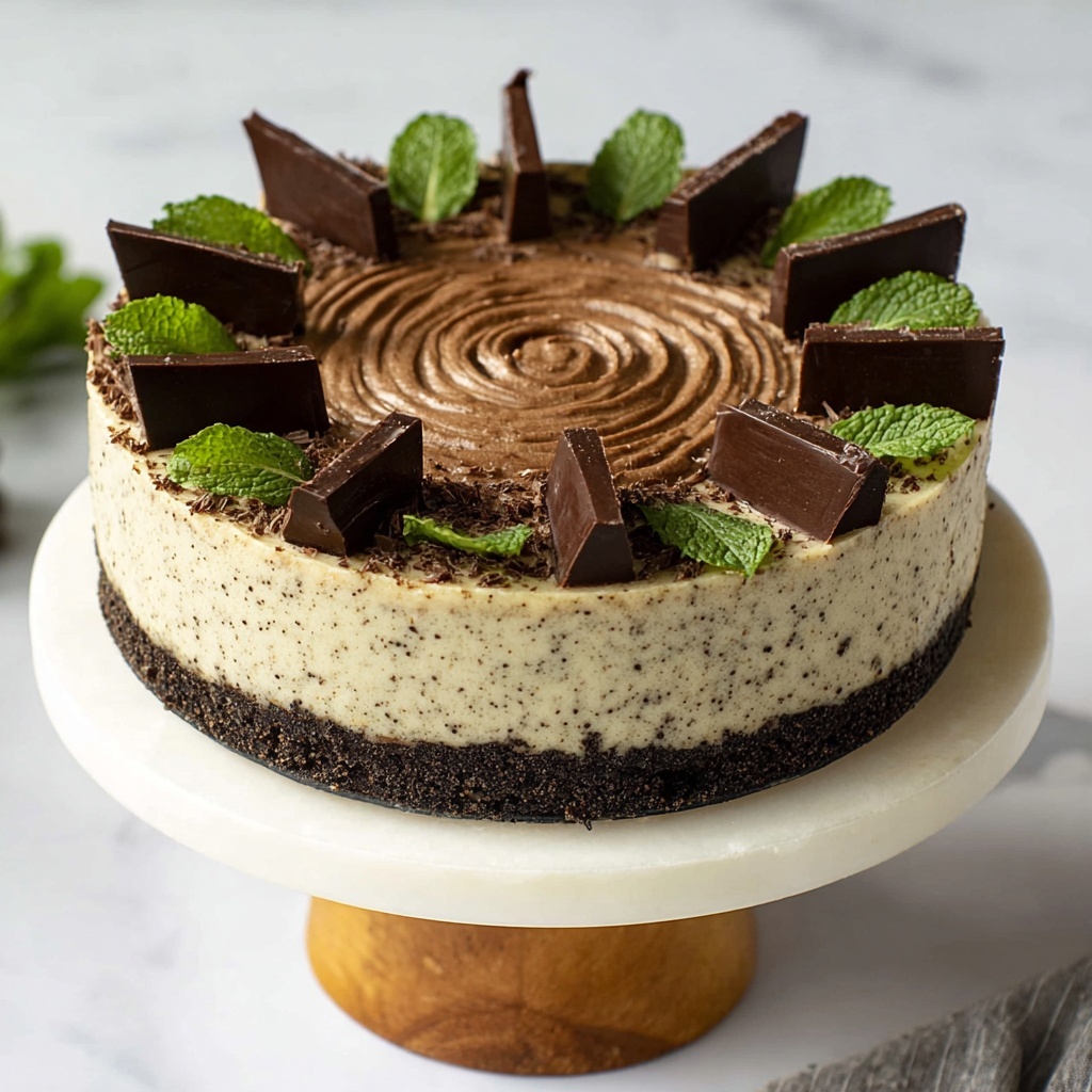 No-Bake Vegan Mint Chocolate Chip Cheesecake Recipe - Recipe Image